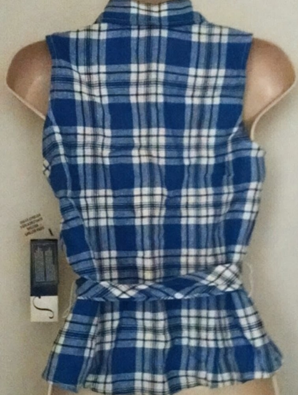 Vintage Jones New York blue white black plaid top petite - Picture 5 of 6